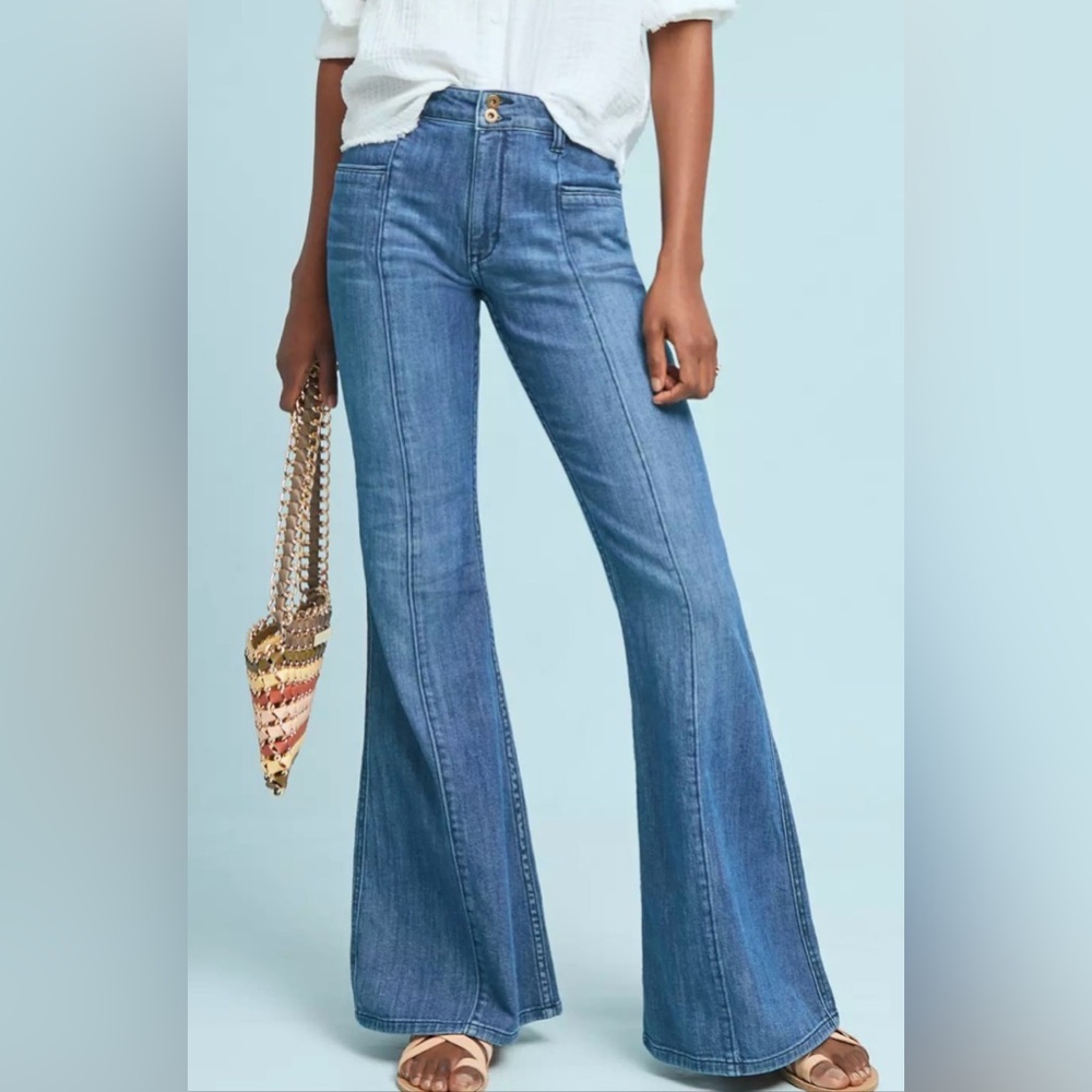 Anthropologie Pilcro Mid-Blue Flared Wide-Leg Jeans